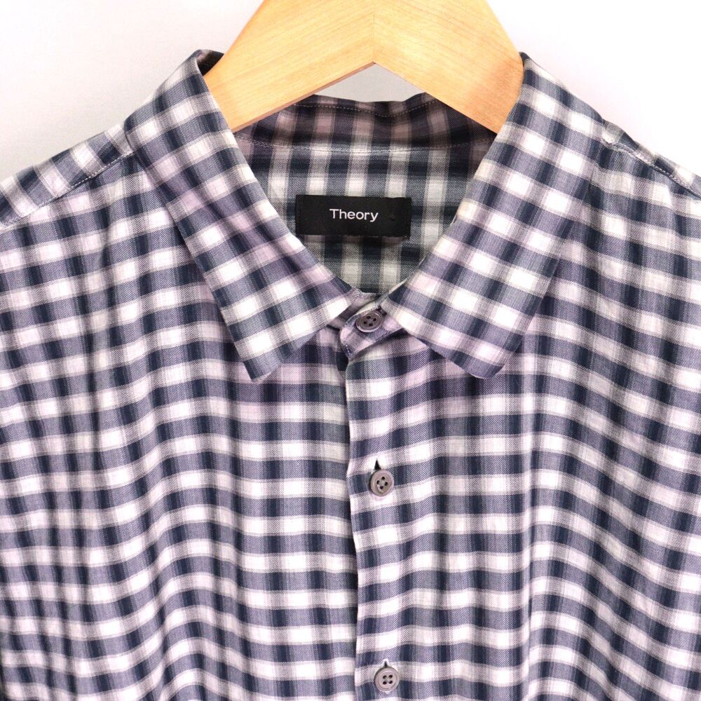 Theory Clean Tonal Flanella Check Long Sleeve Button Up‎ Shirt Men 2XL Casual